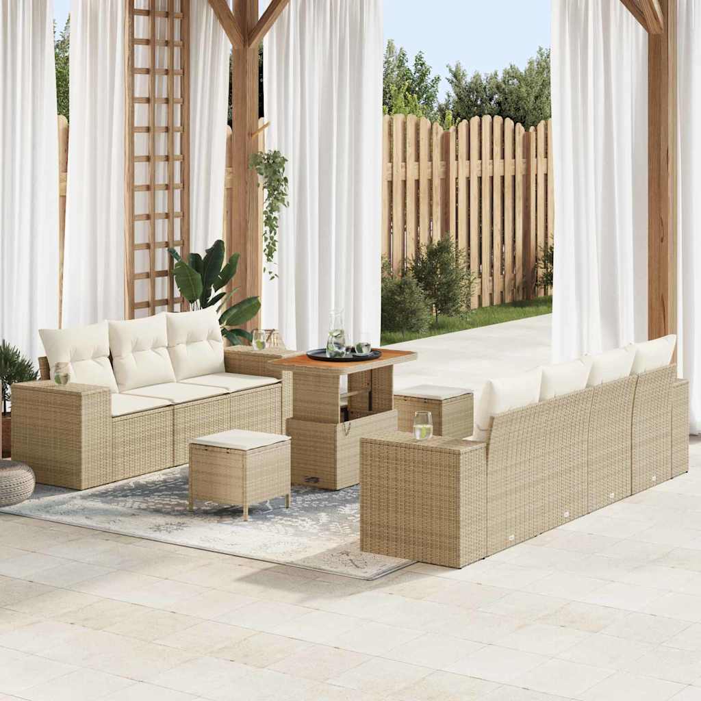 Havesofa Sæt 10 stk. Beige polyrattan