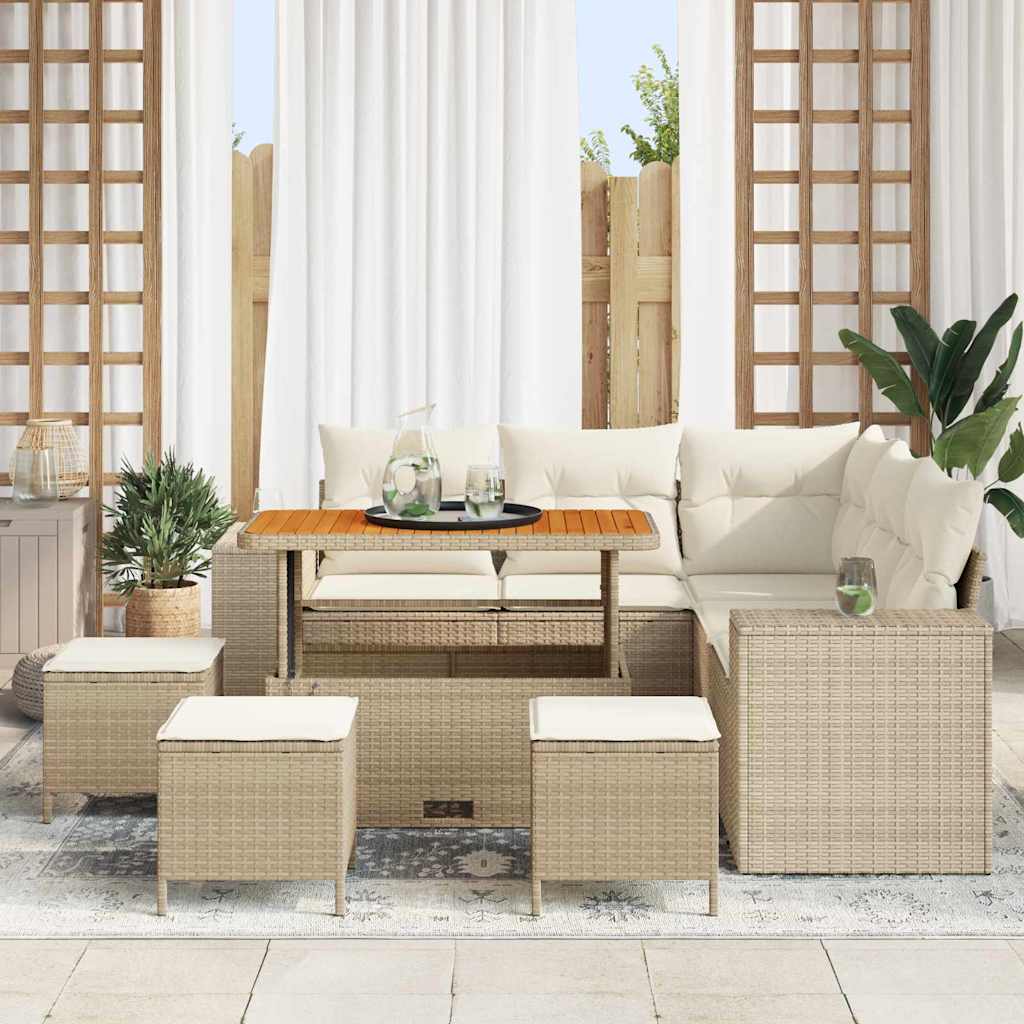 Havesofa Sæt 9 stk. Beige polyrattan