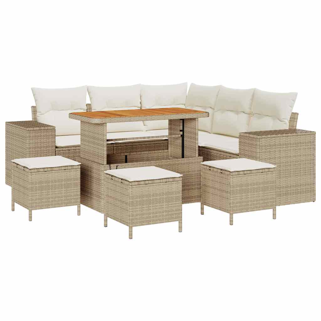 Havesofa Sæt 9 stk. Beige polyrattan