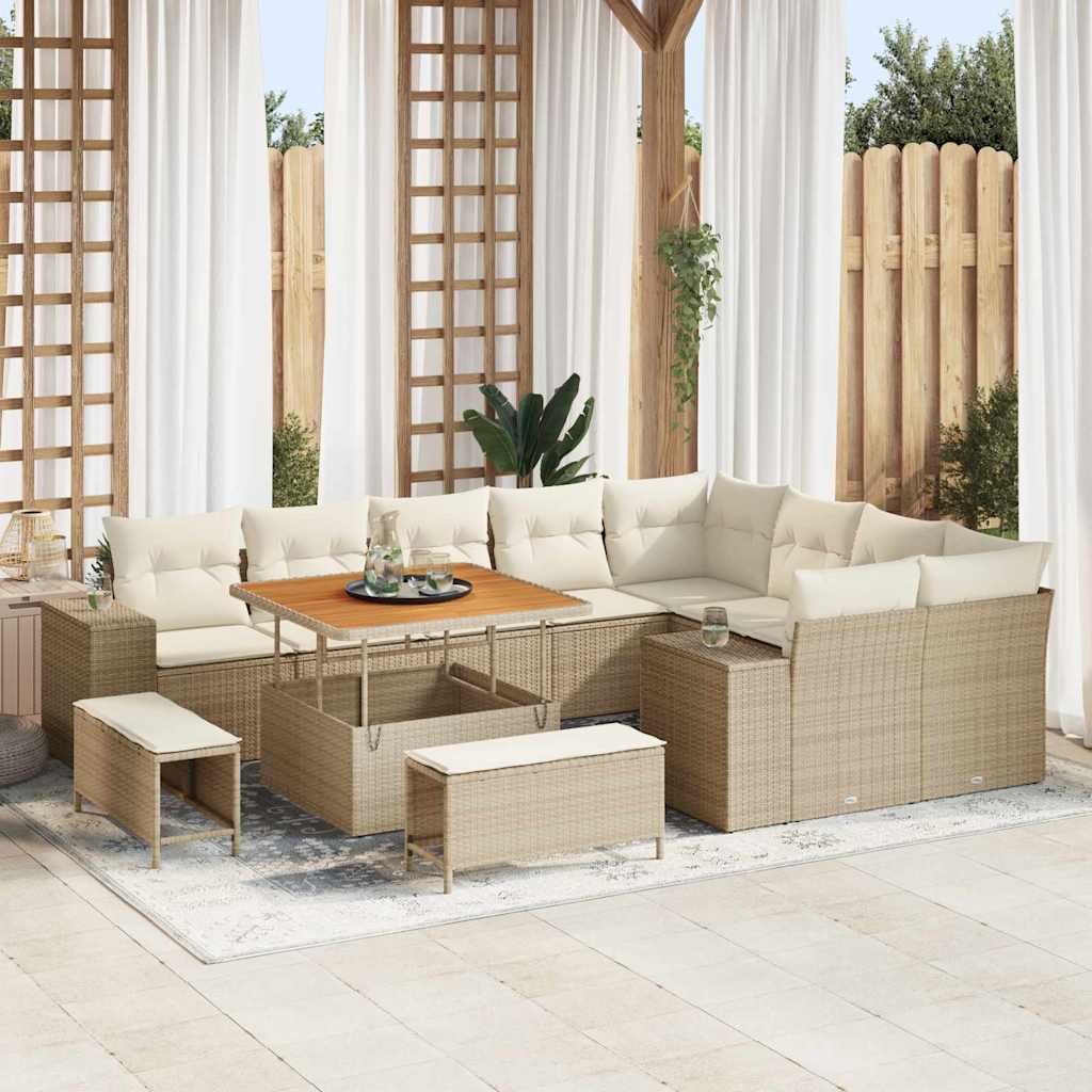 Havesofa Sæt 12 stk. Beige polyrattan