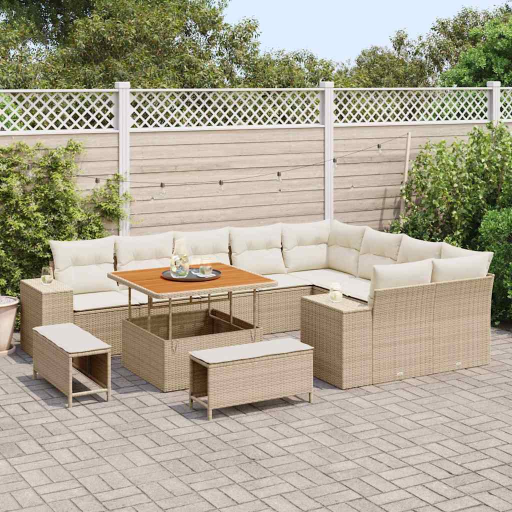 Havesofa Sæt 12 stk. Beige polyrattan