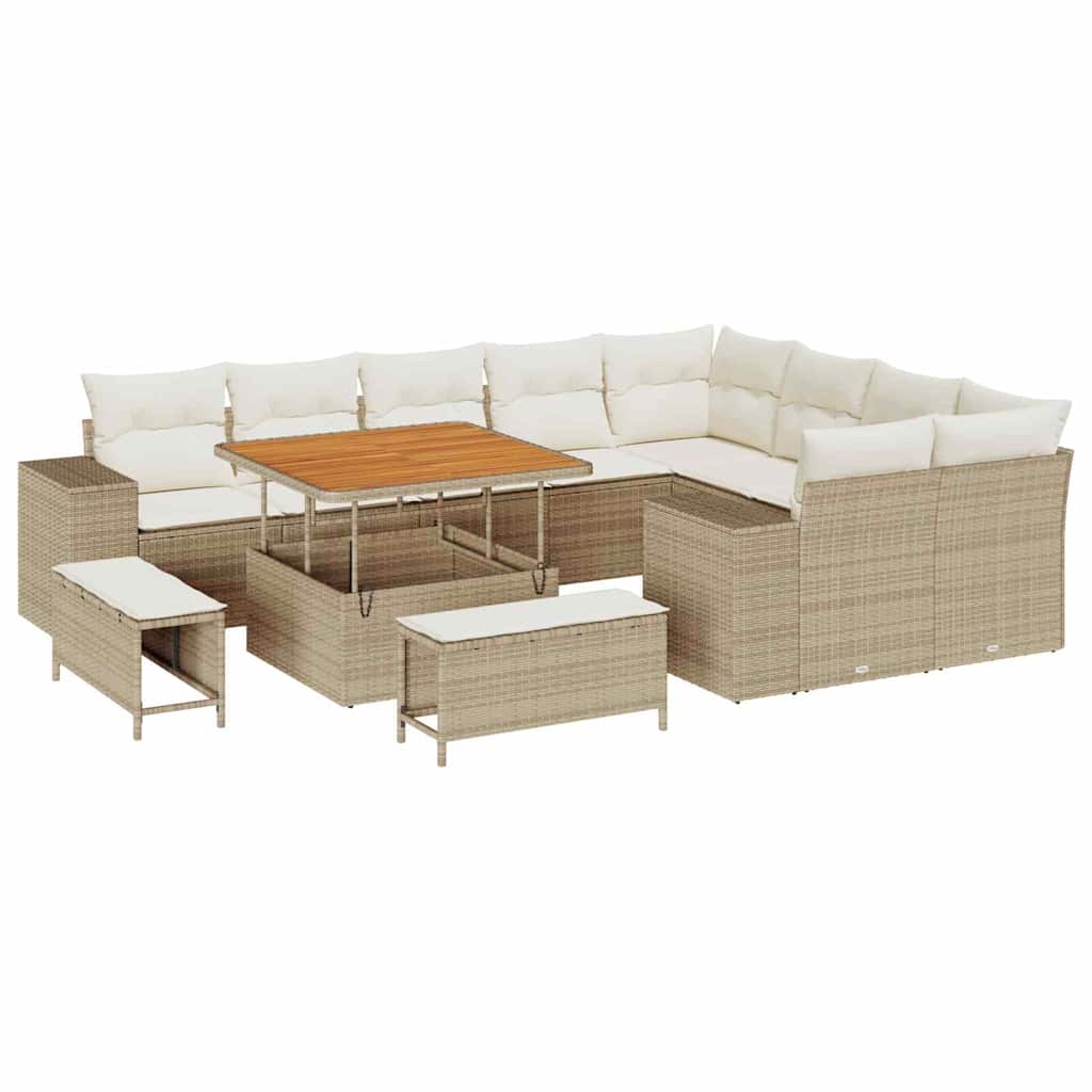 Havesofa Sæt 12 stk. Beige polyrattan