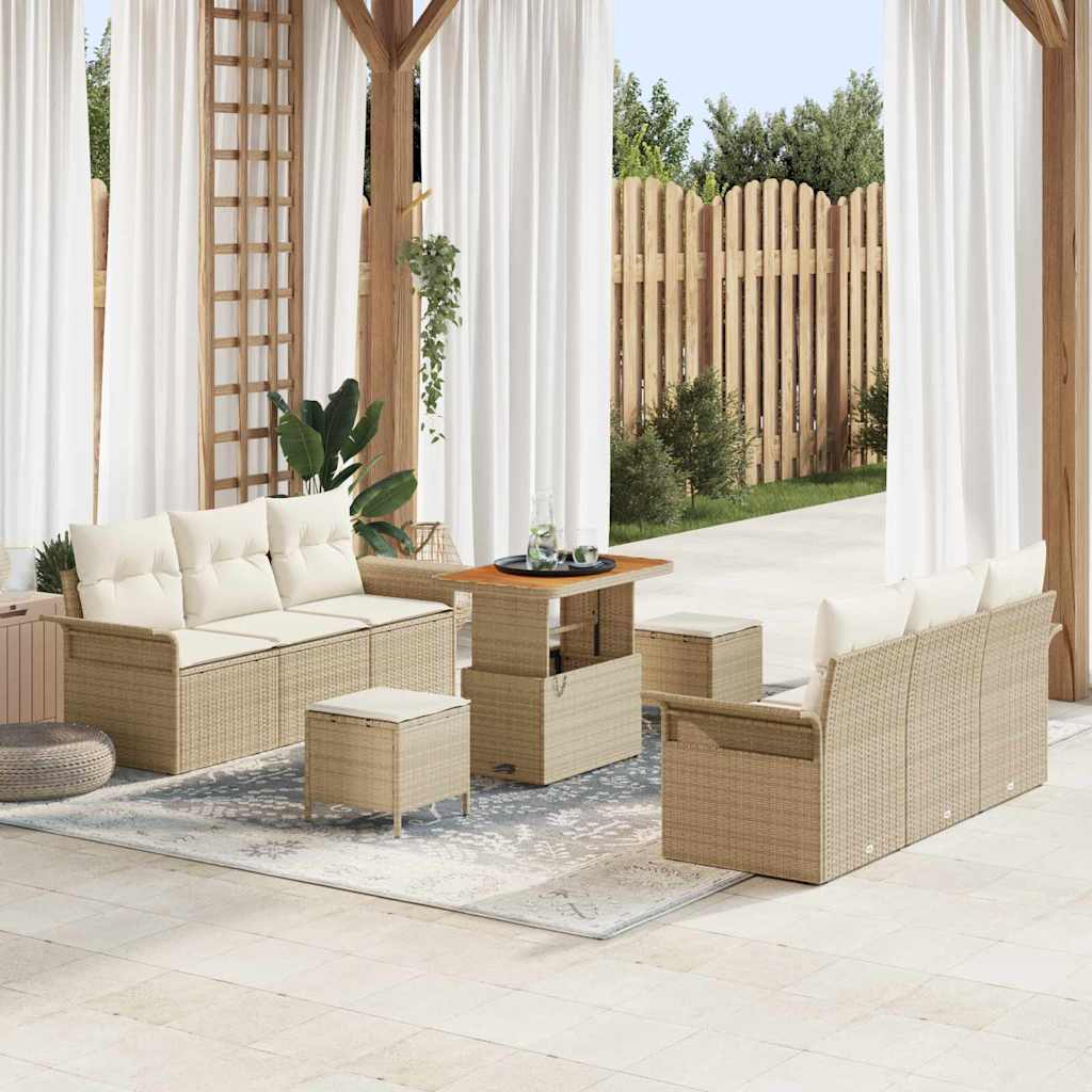 Havesofa Sæt 9 stk. Beige polyrattan