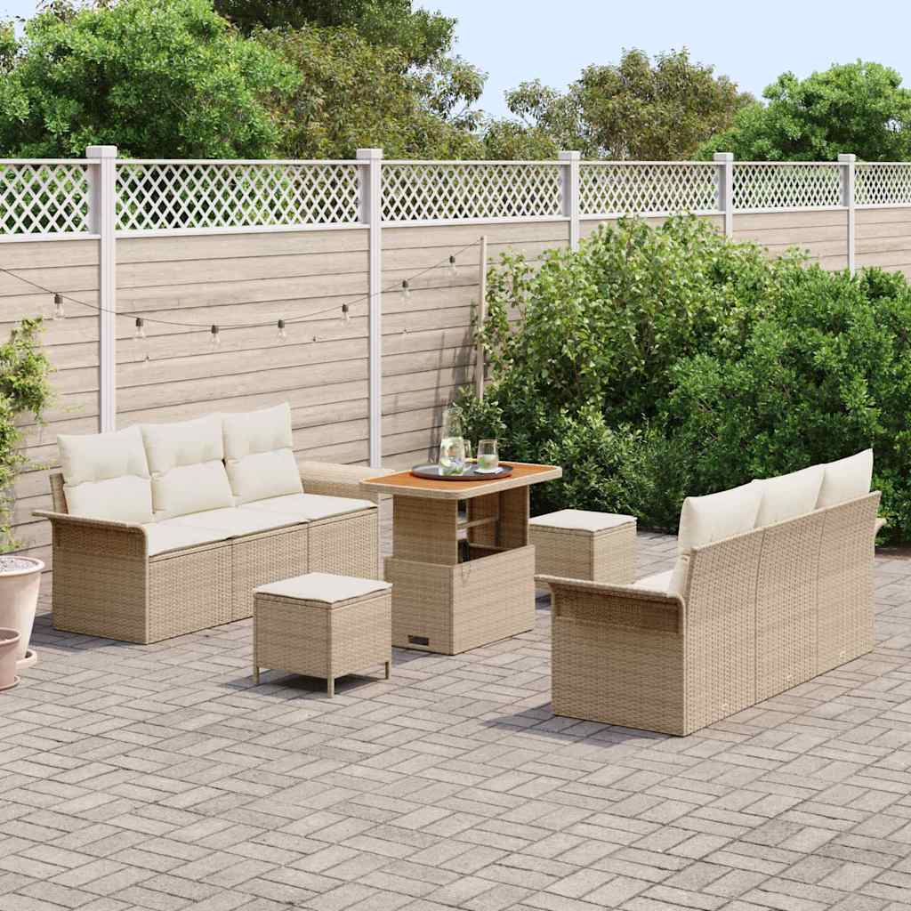 Havesofa Sæt 9 stk. Beige polyrattan