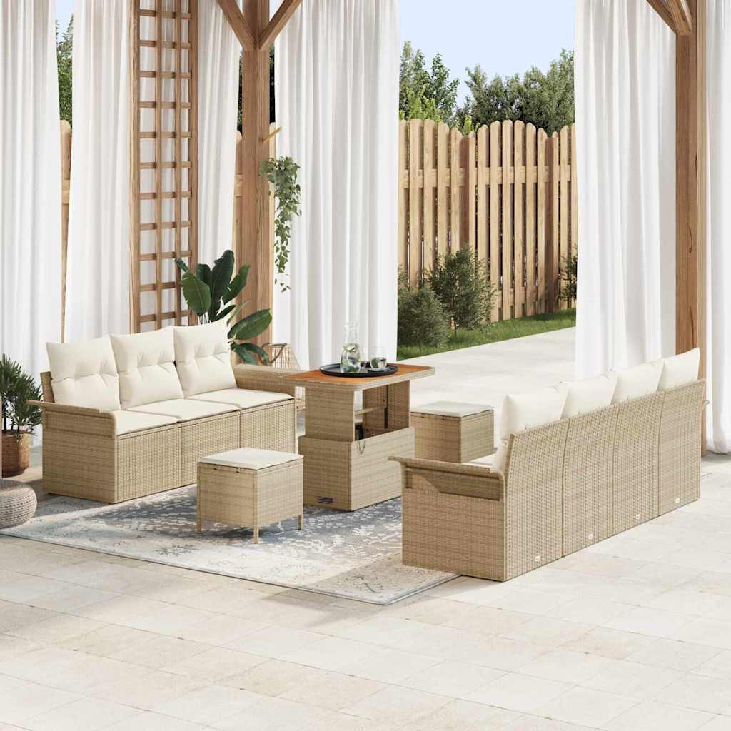Havesofa Sæt 10 stk. Beige polyrattan