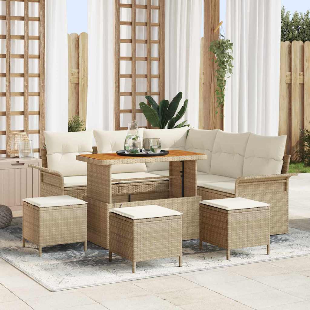 Havesofa Sæt 9 stk. Beige polyrattan