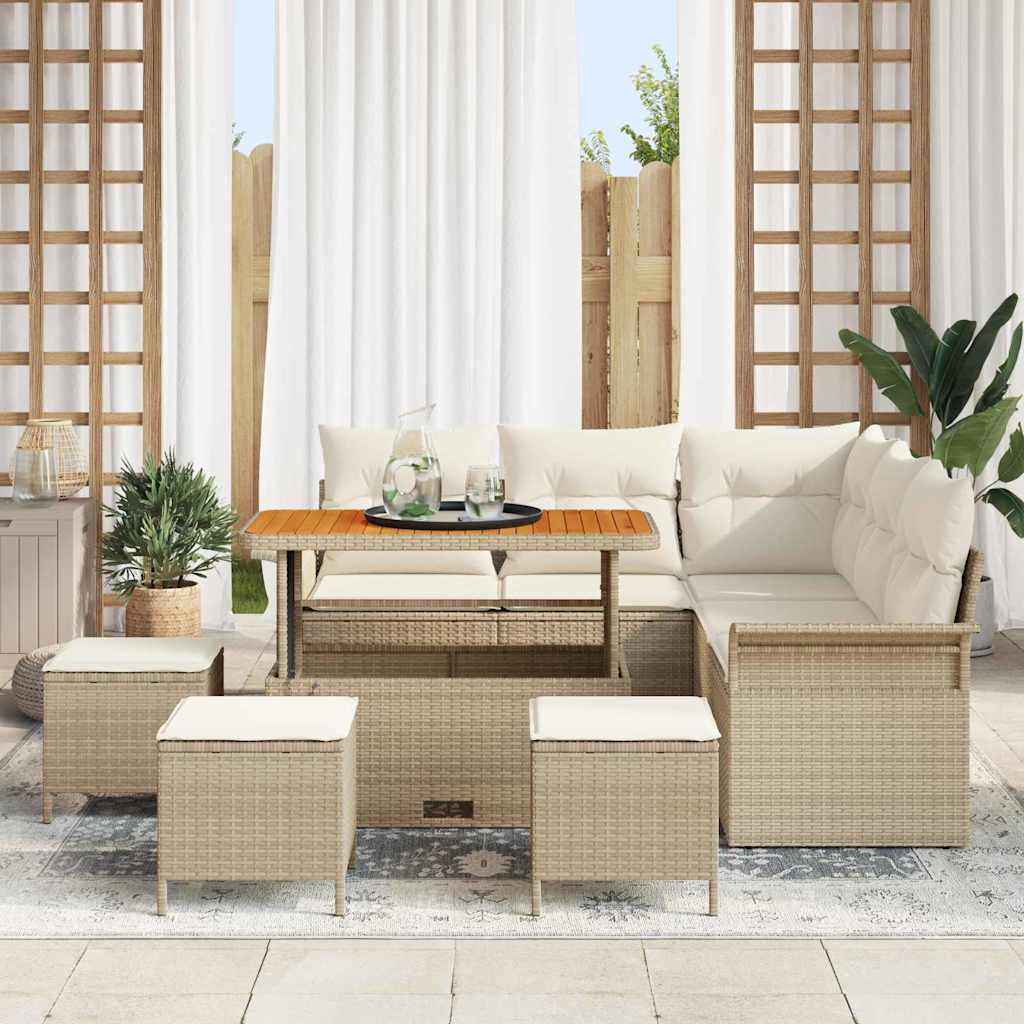 Havesofa Sæt 9 stk. Beige polyrattan