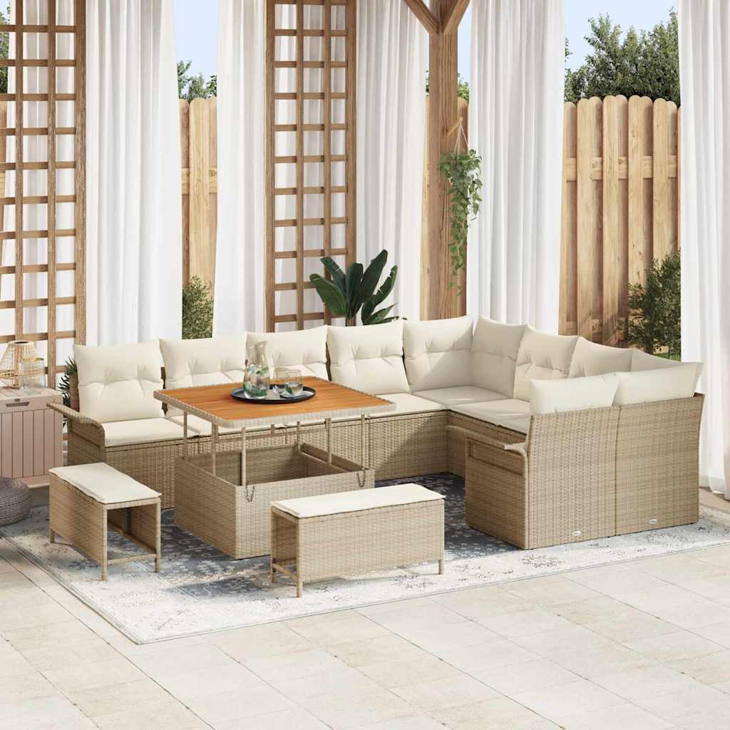 Havesofa Sæt 12 stk. Beige polyrattan