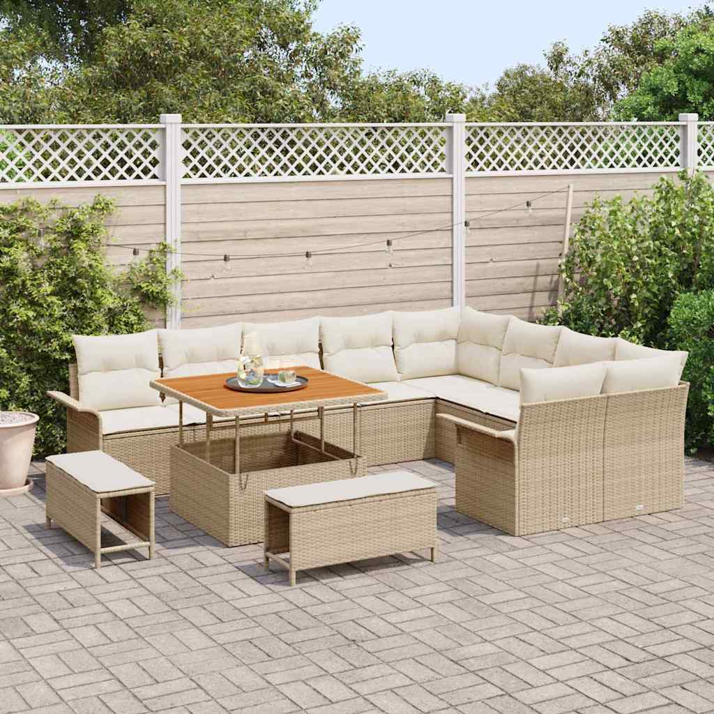 Havesofa Sæt 12 stk. Beige polyrattan