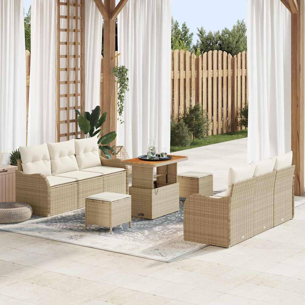 Havesofa Sæt 9 stk. Beige polyrattan