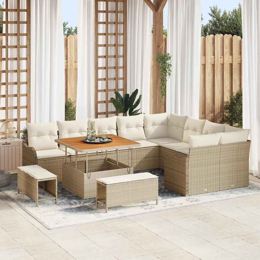 Havesofa Sæt 12 stk. Beige polyrattan