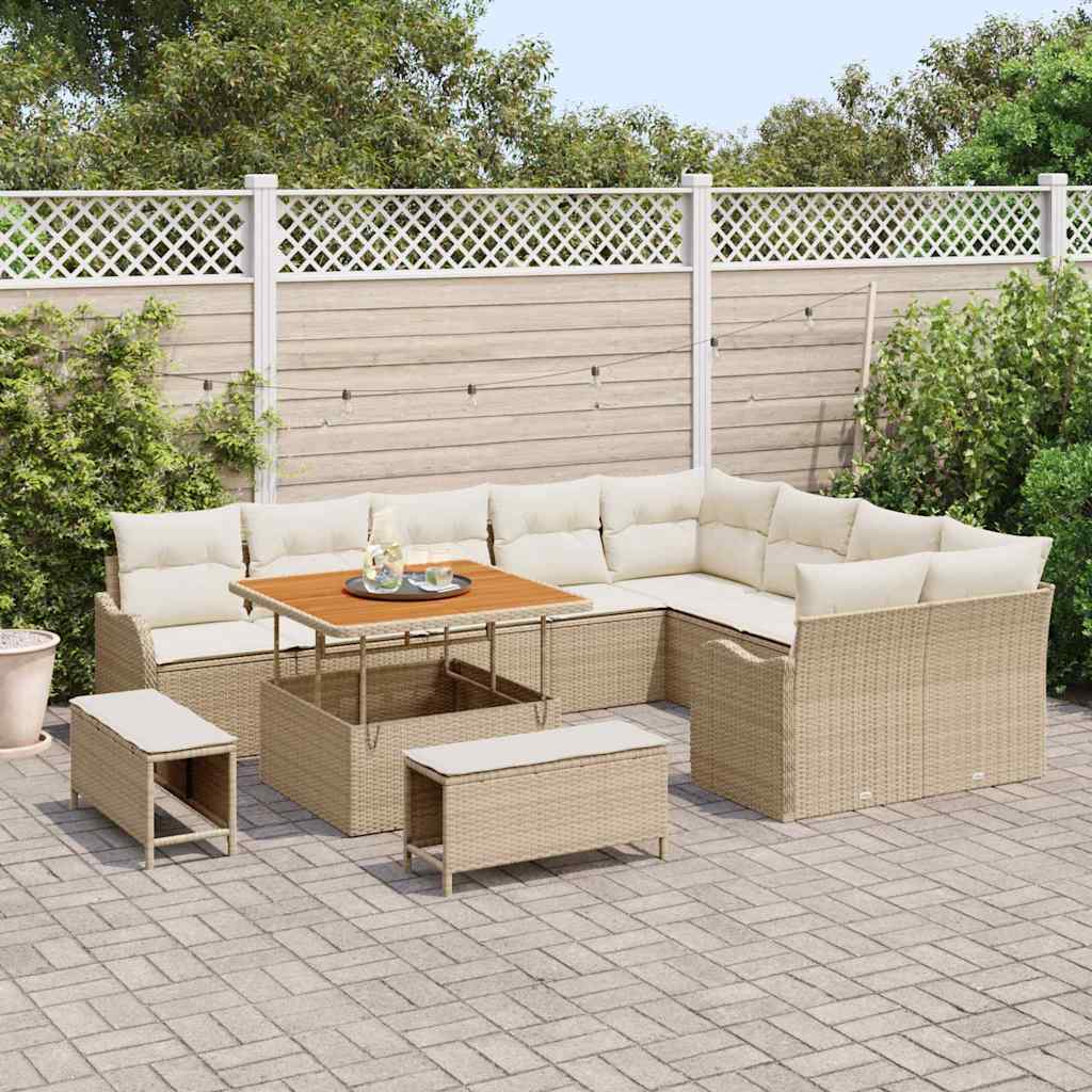 Havesofa Sæt 12 stk. Beige polyrattan
