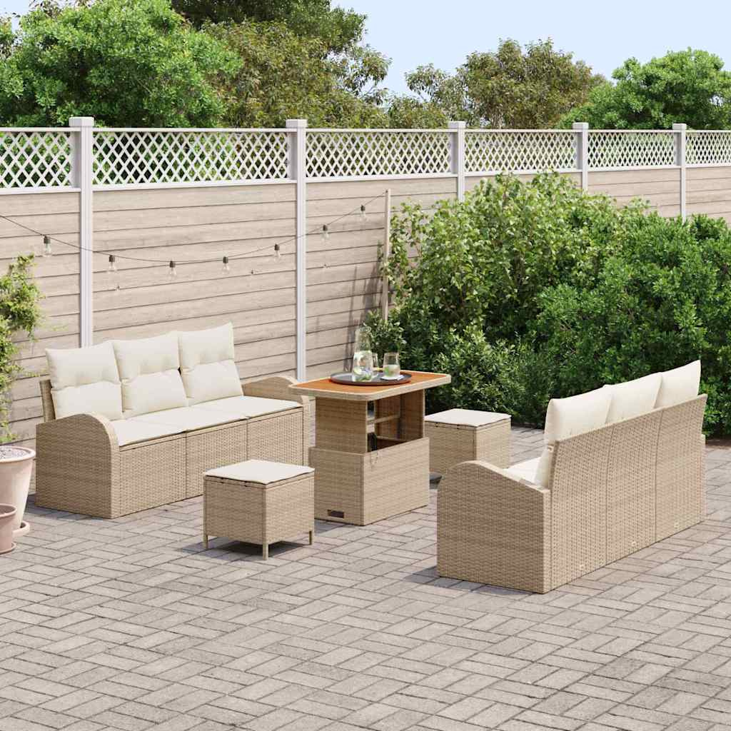 Havesofa Sæt 9 stk. Beige polyrattan