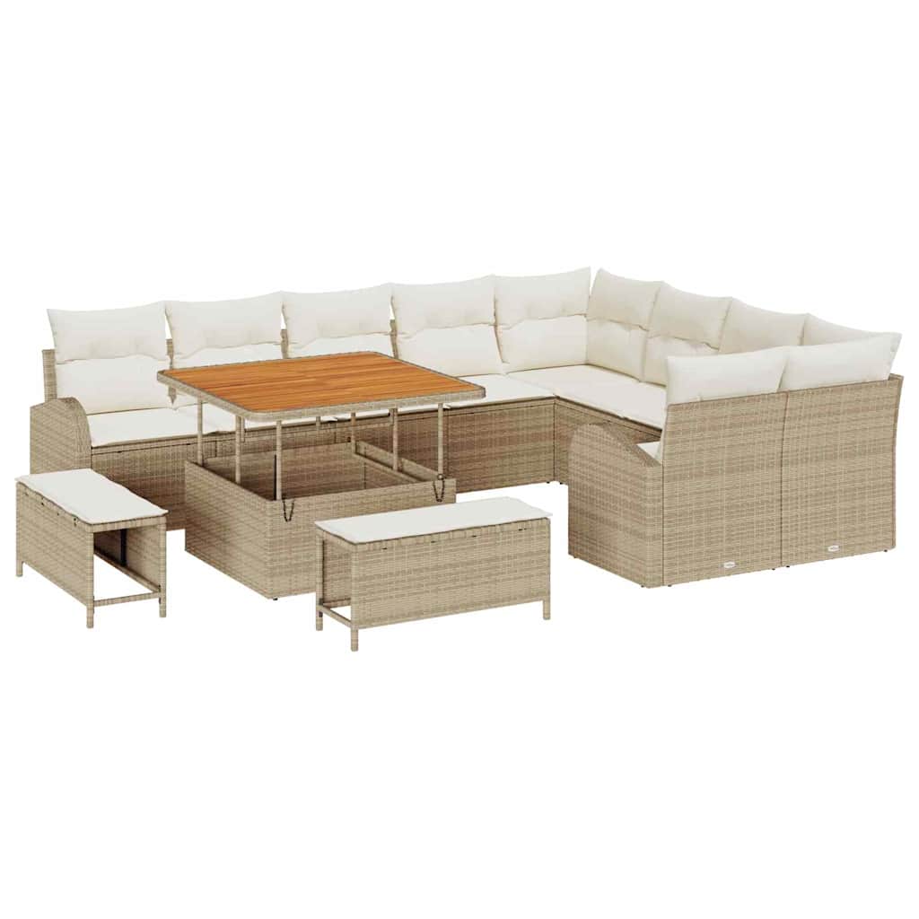 Havesofa Sæt 12 stk. Beige polyrattan