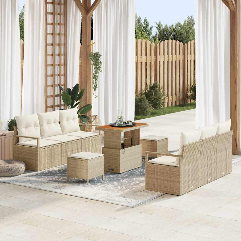 Havesofa Sæt 9 stk. Beige polyrattan