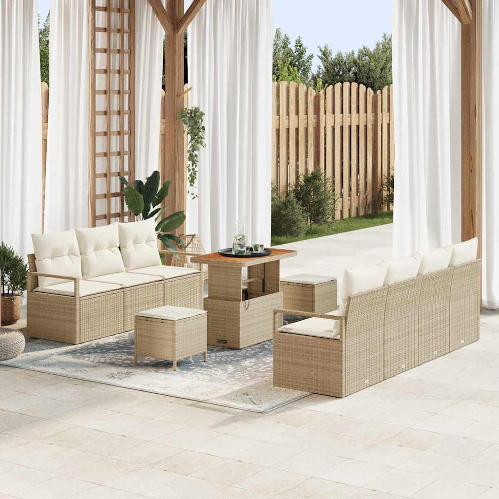 Havesofa Sæt 10 stk. Beige polyrattan