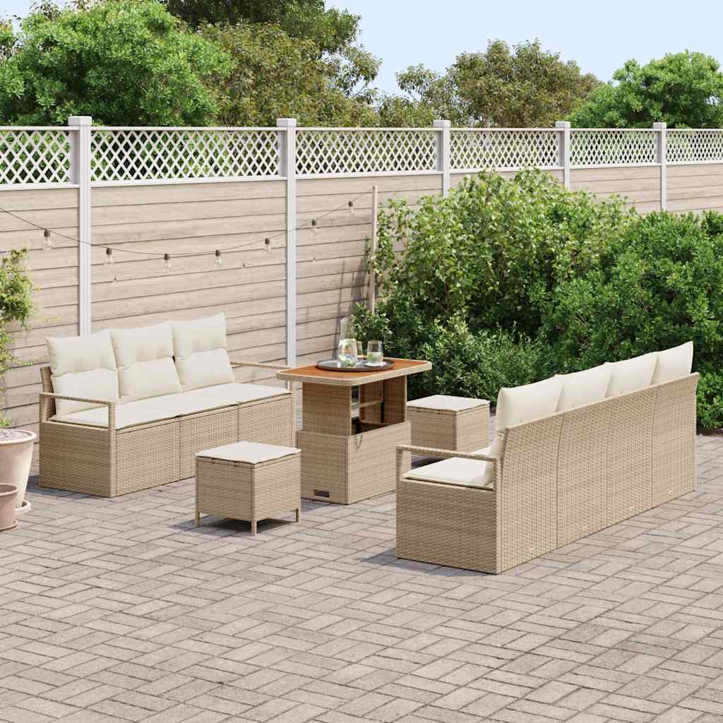 Havesofa Sæt 10 stk. Beige polyrattan
