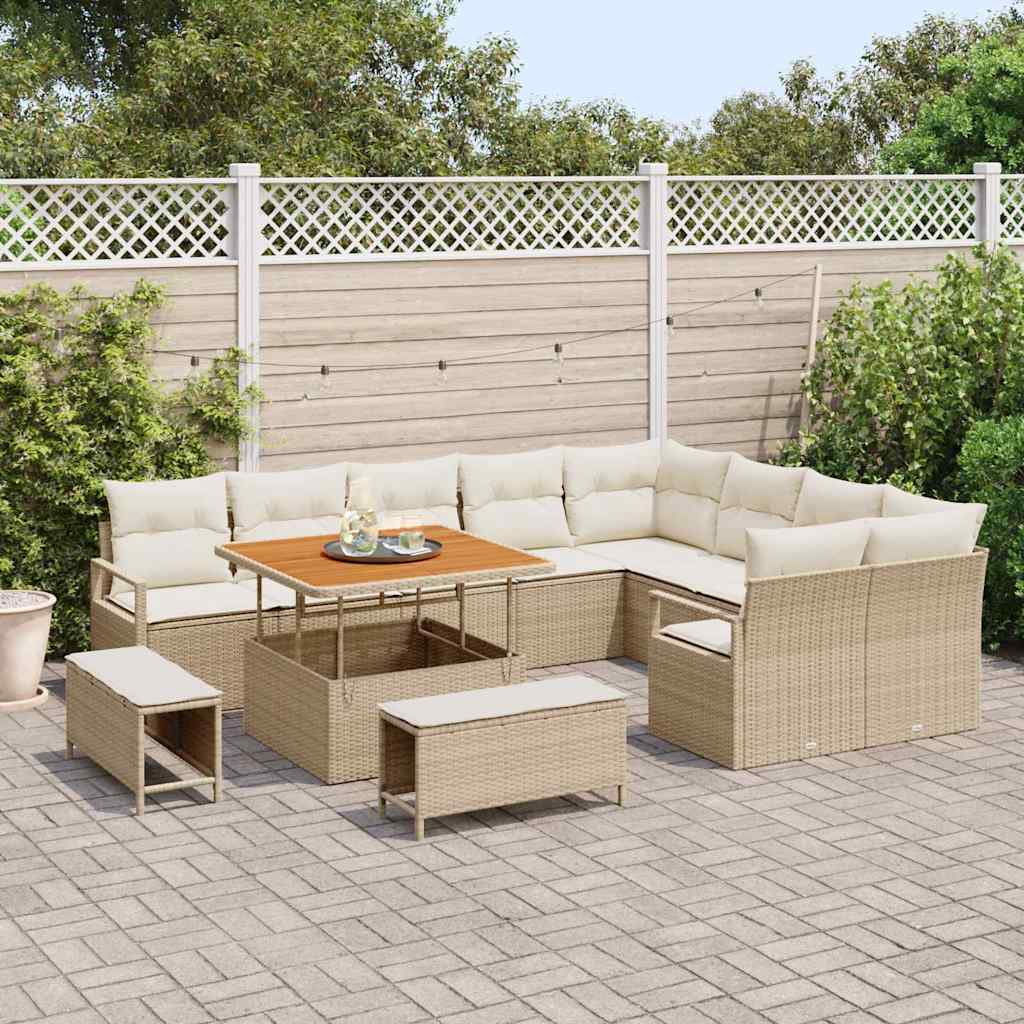 Havesofa Sæt 12 stk. Beige polyrattan