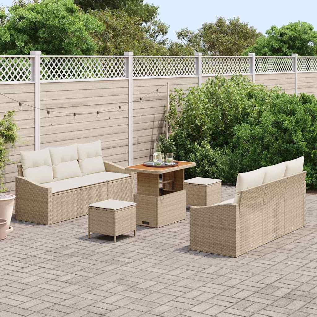 Havesofa Sæt 9 stk. Beige polyrattan