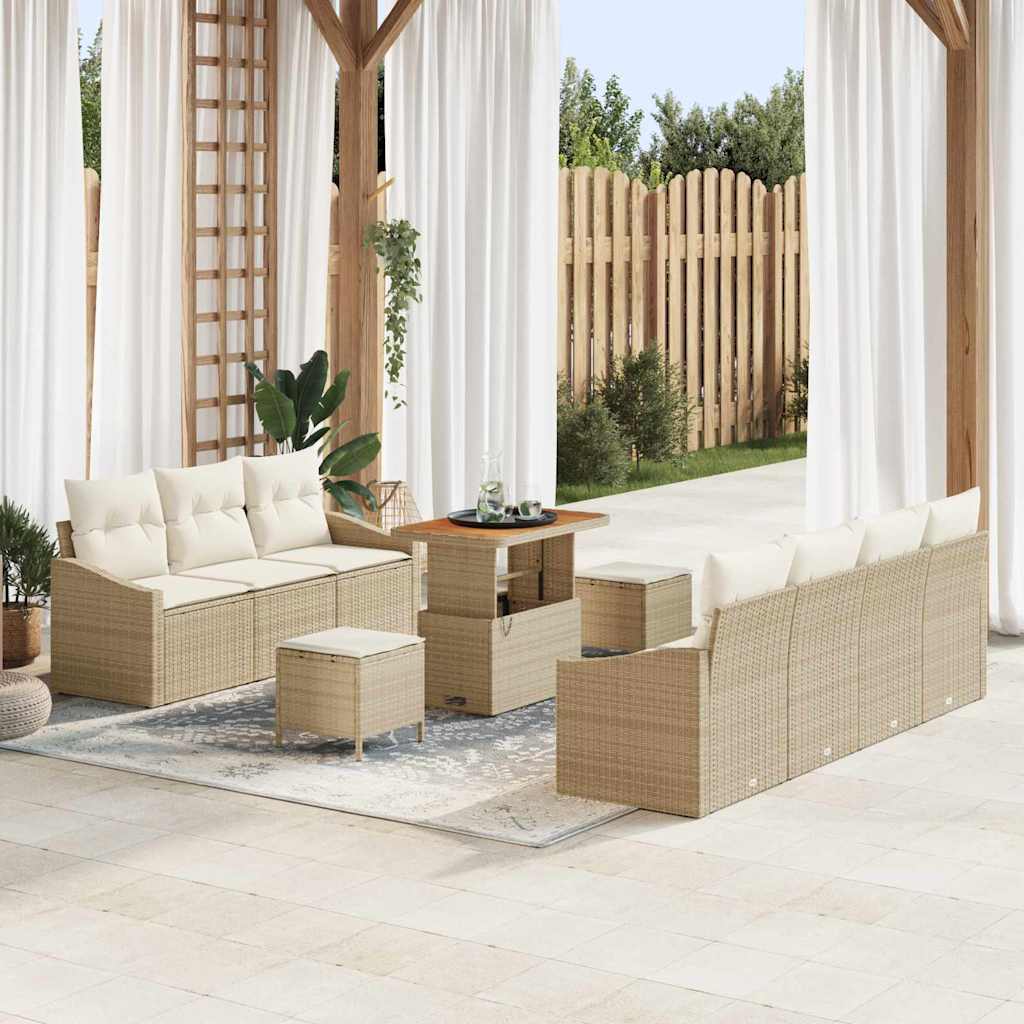 Havesofa Sæt 10 stk. Beige polyrattan