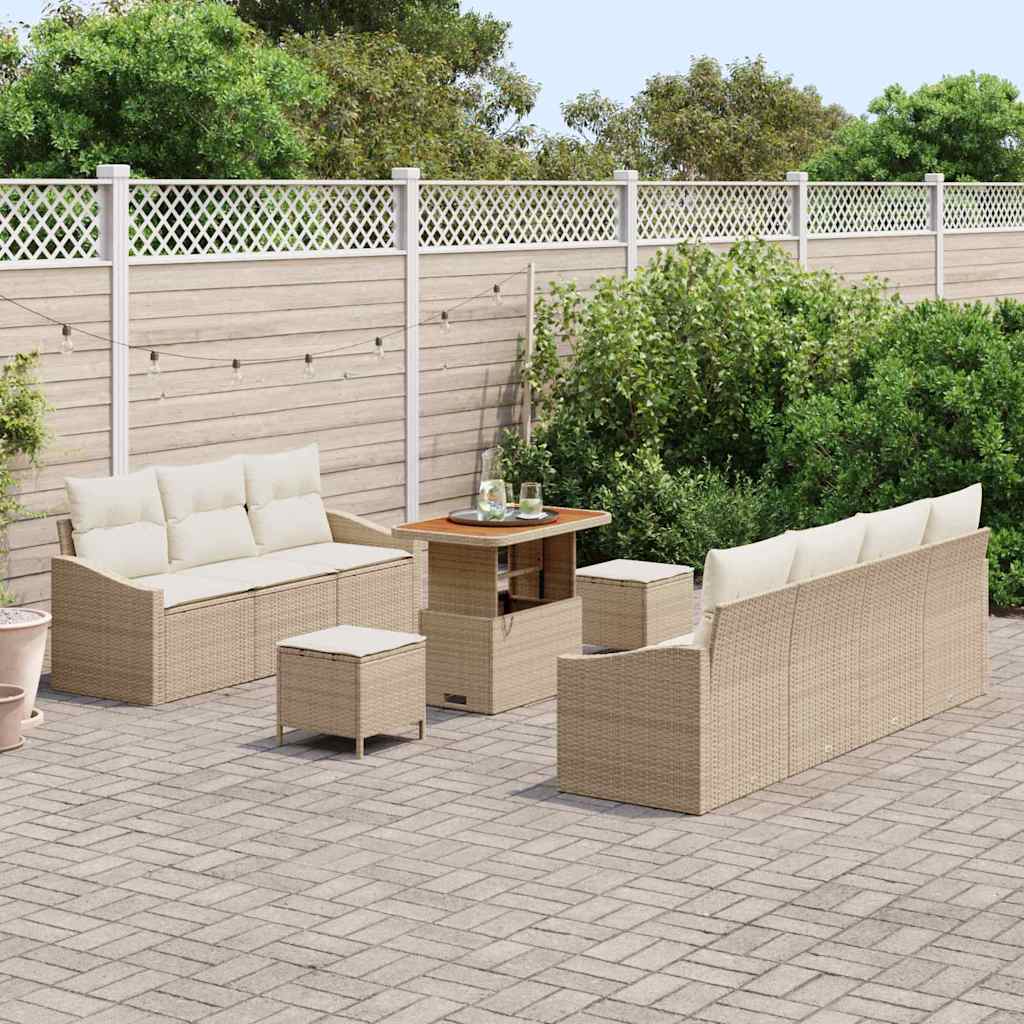 Havesofa Sæt 10 stk. Beige polyrattan