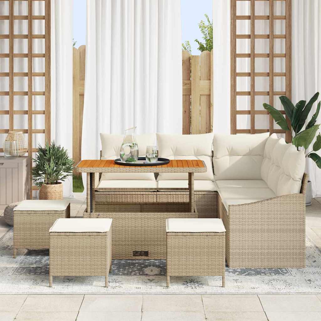 Havesofa Sæt 9 stk. Beige polyrattan