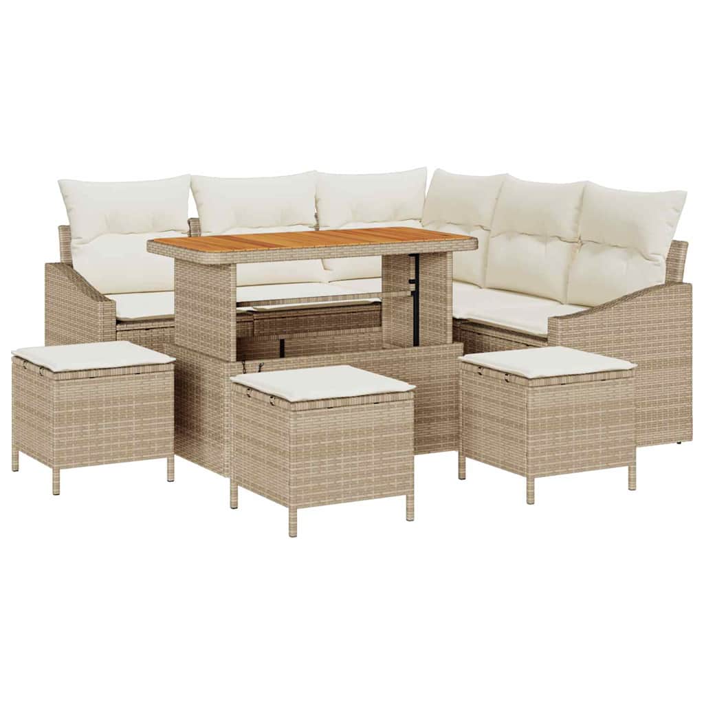 Havesofa Sæt 9 stk. Beige polyrattan