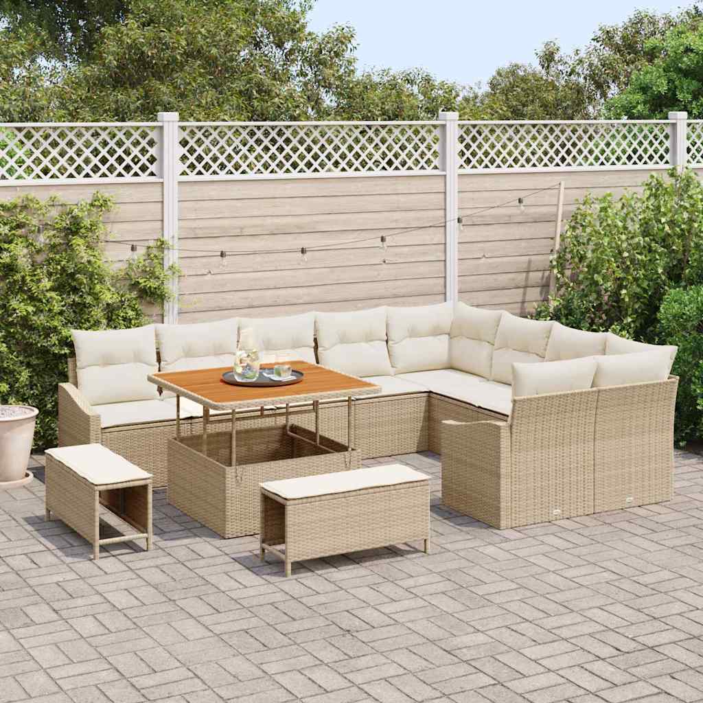 Havesofa Sæt 12 stk. Beige polyrattan