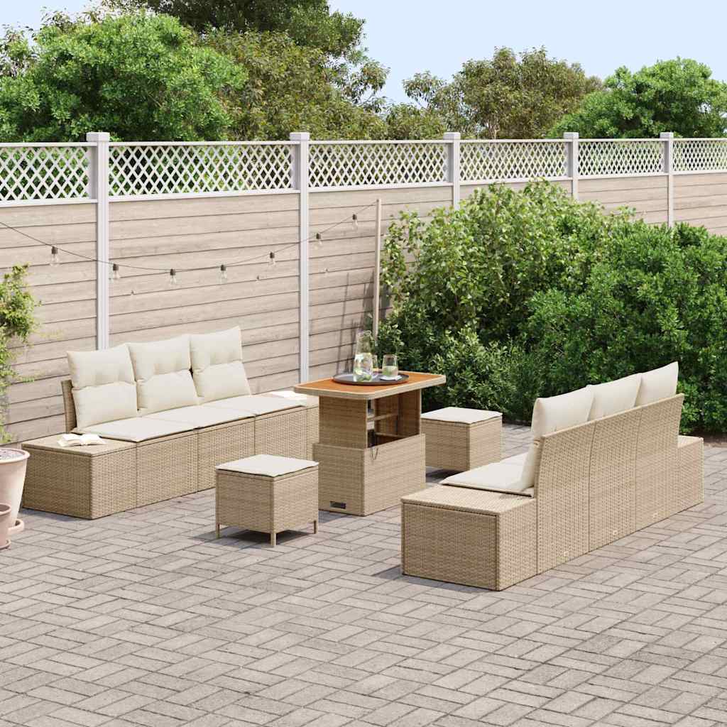 Havesofa Sæt 9 stk. Beige polyrattan