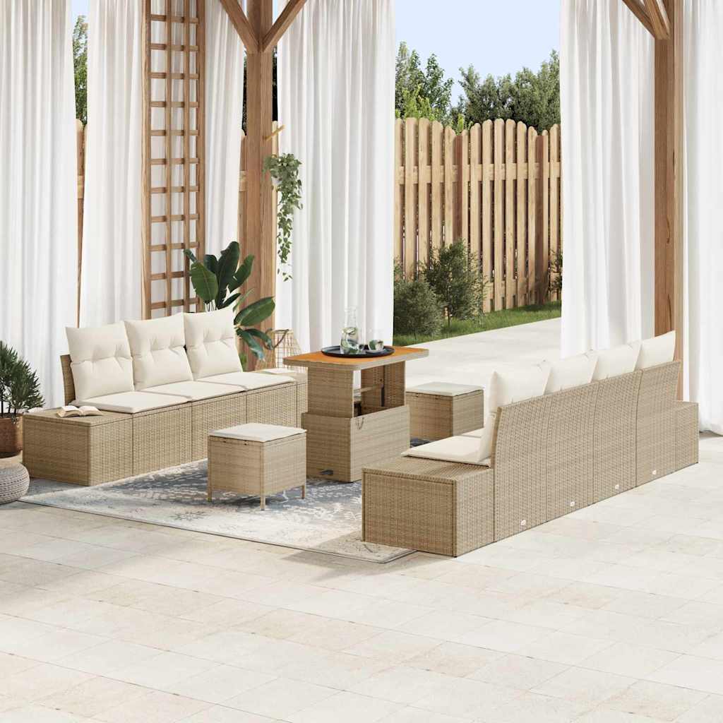 Havesofa Sæt 10 stk. Beige polyrattan