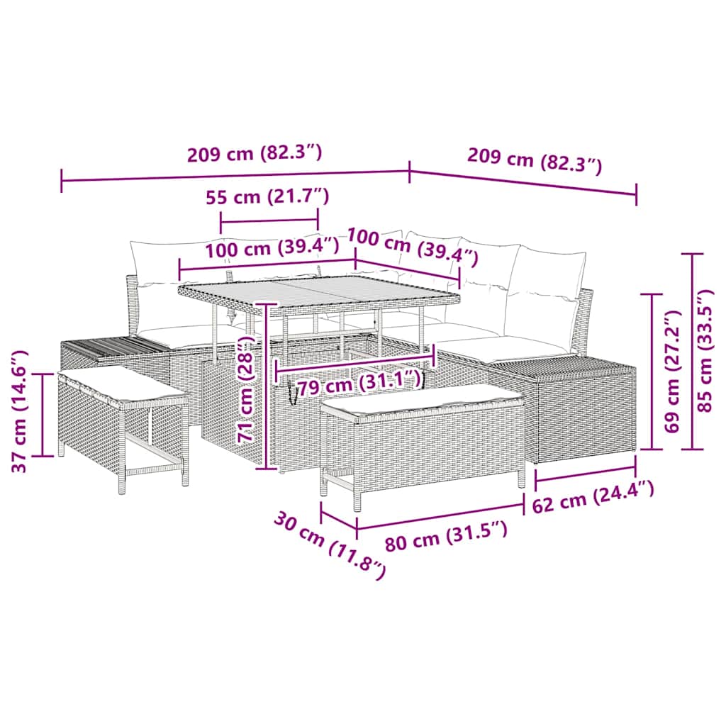 Havesofa Sæt 8 stk. Beige polyrattan