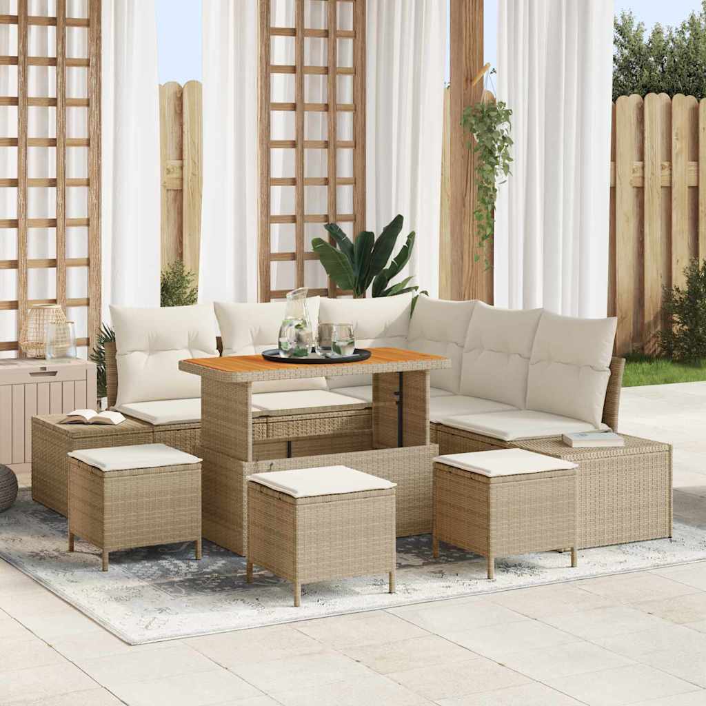 Havesofa Sæt 9 stk. Beige polyrattan