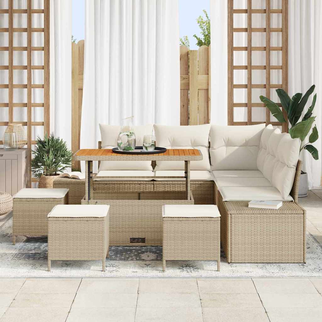 Havesofa Sæt 9 stk. Beige polyrattan