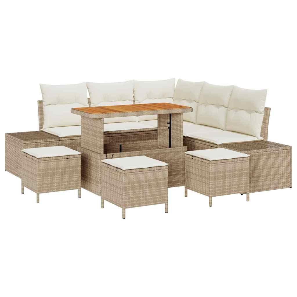 Havesofa Sæt 9 stk. Beige polyrattan