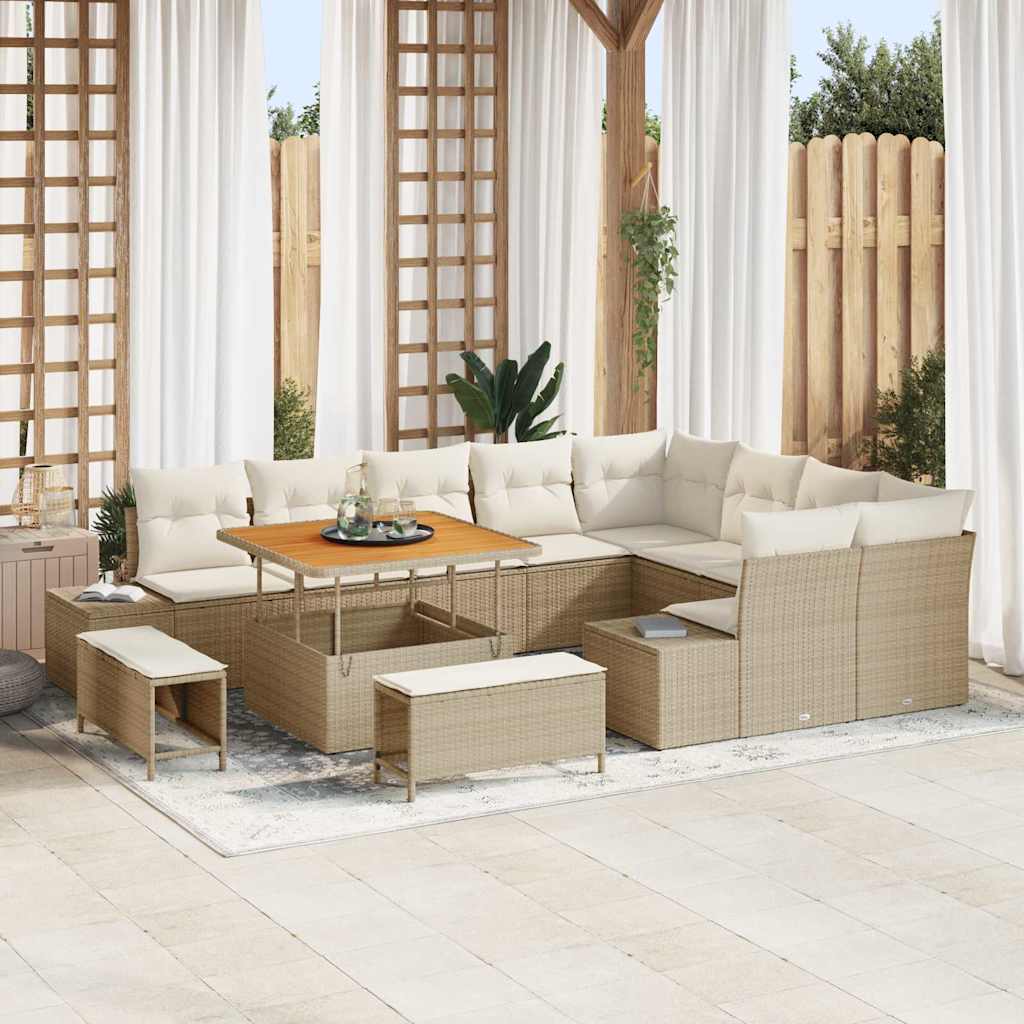 Havesofa Sæt 12 stk. Beige polyrattan