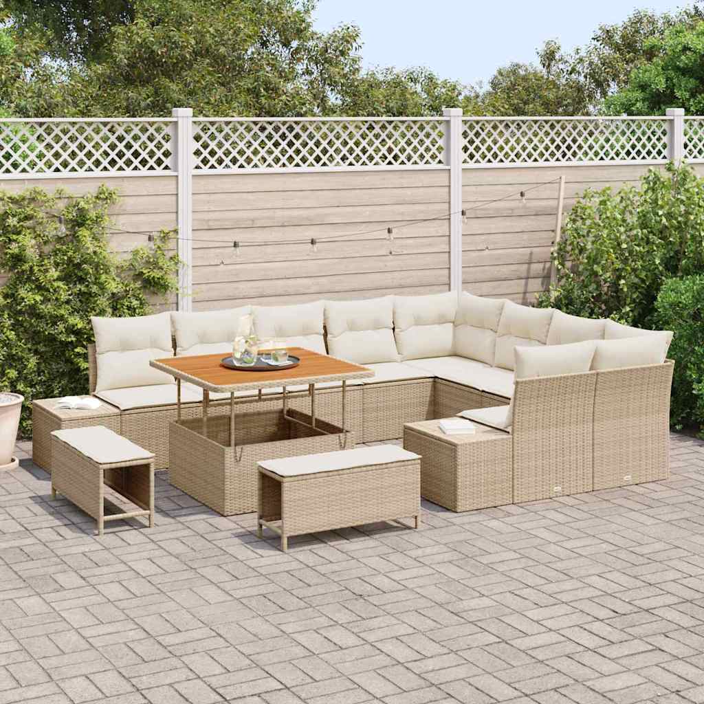 Havesofa Sæt 12 stk. Beige polyrattan