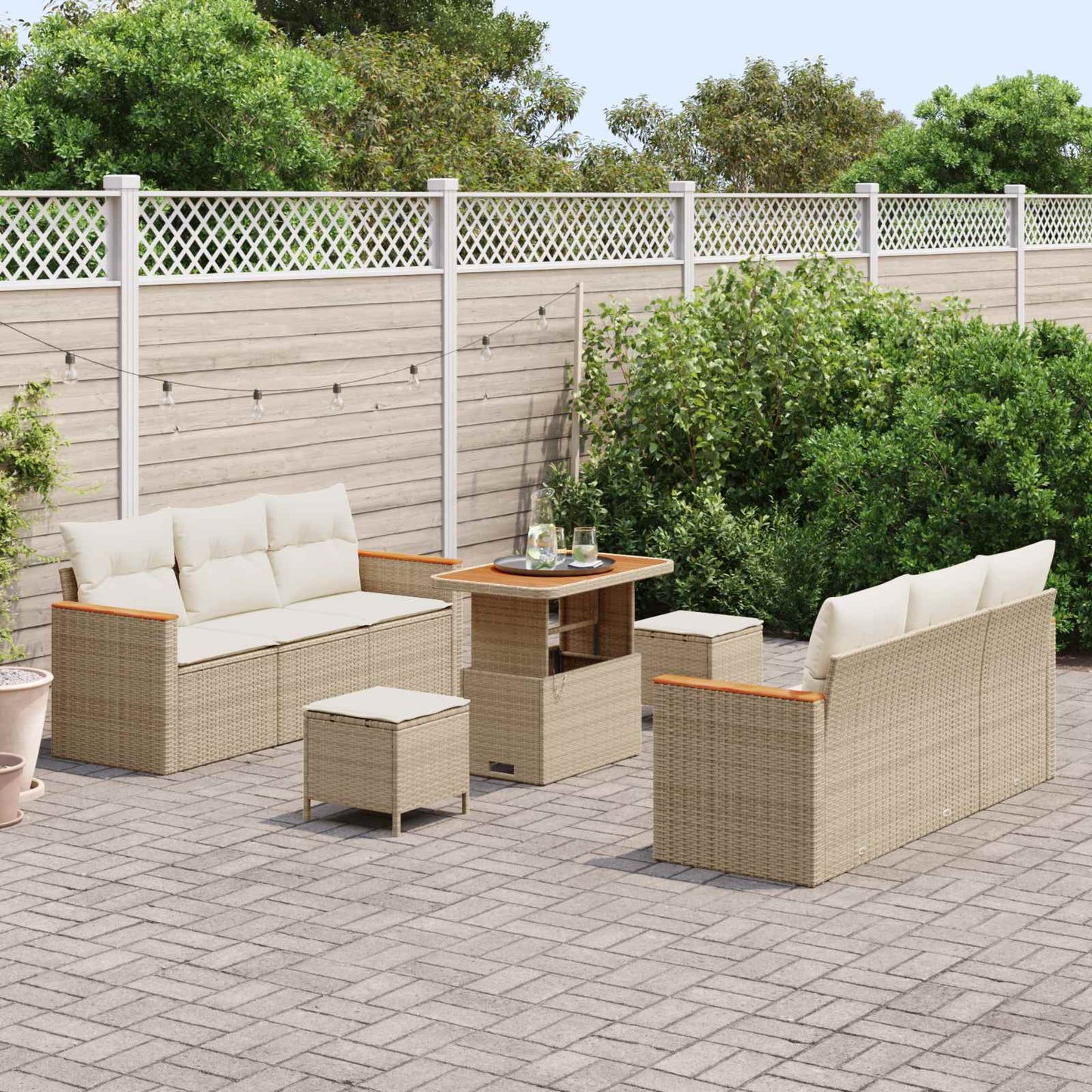 Havesofa Sæt 9 pcs Beige polyrattan
