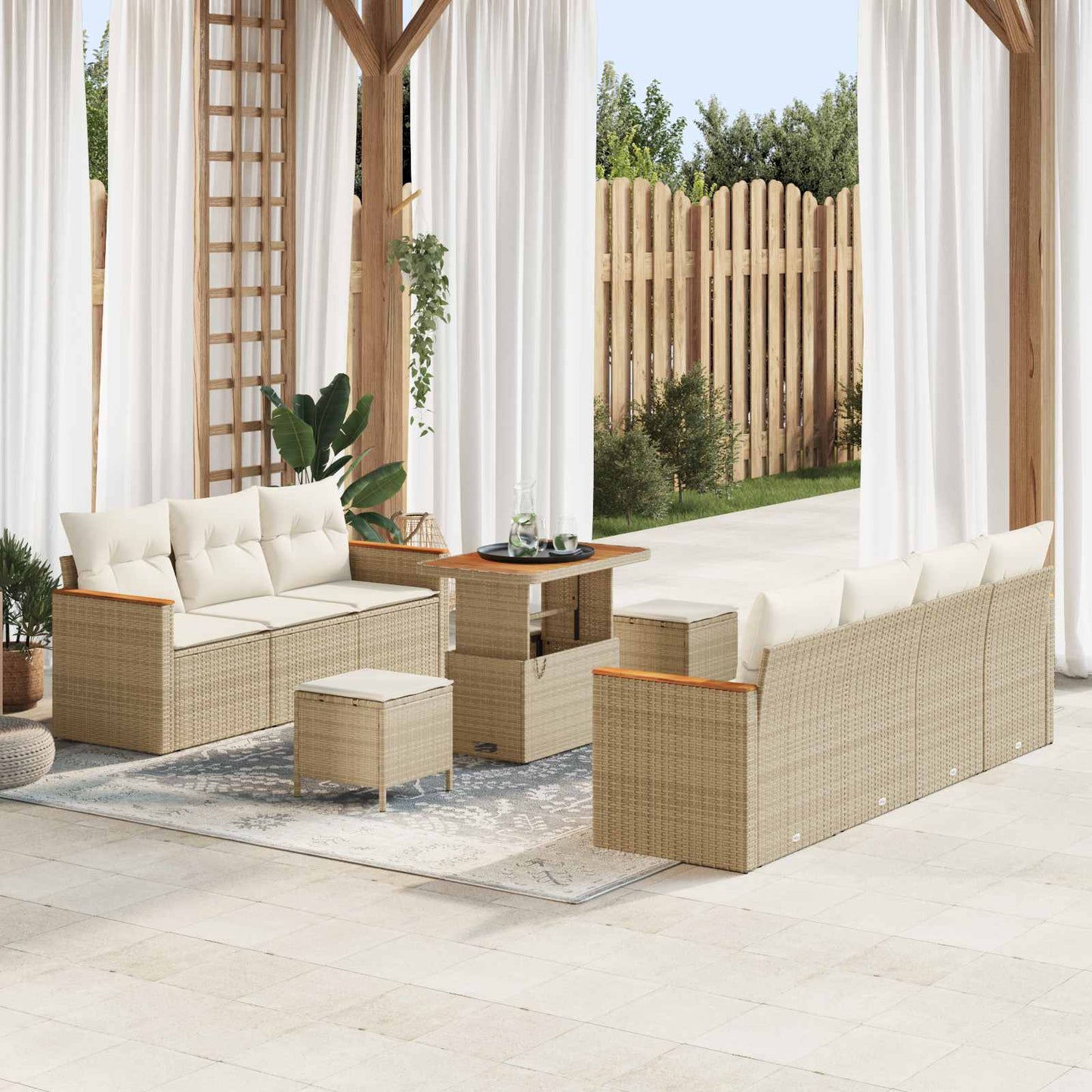 Havesofa Sæt 10 stk. Beige polyrattan