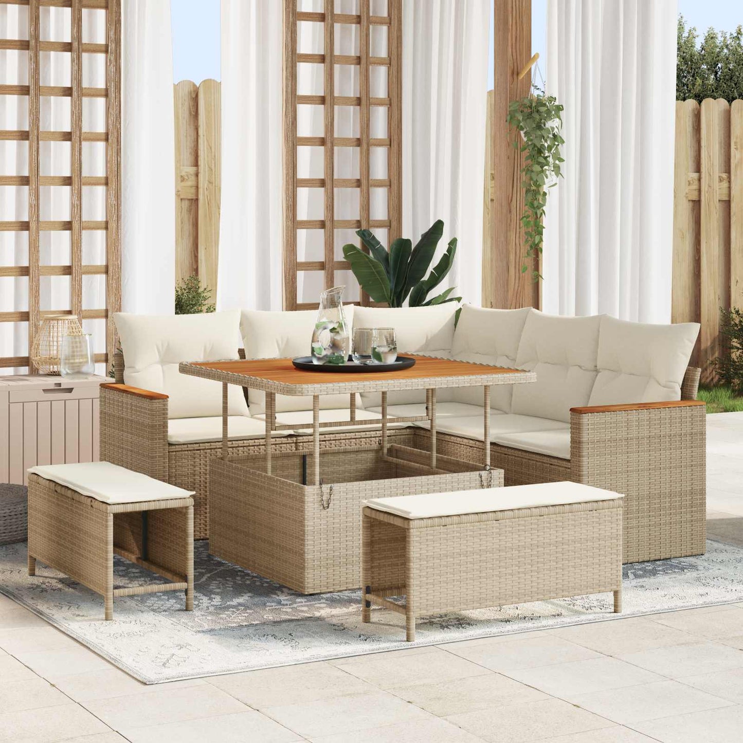 Havesofa Sæt 8 stk. Beige polyrattan