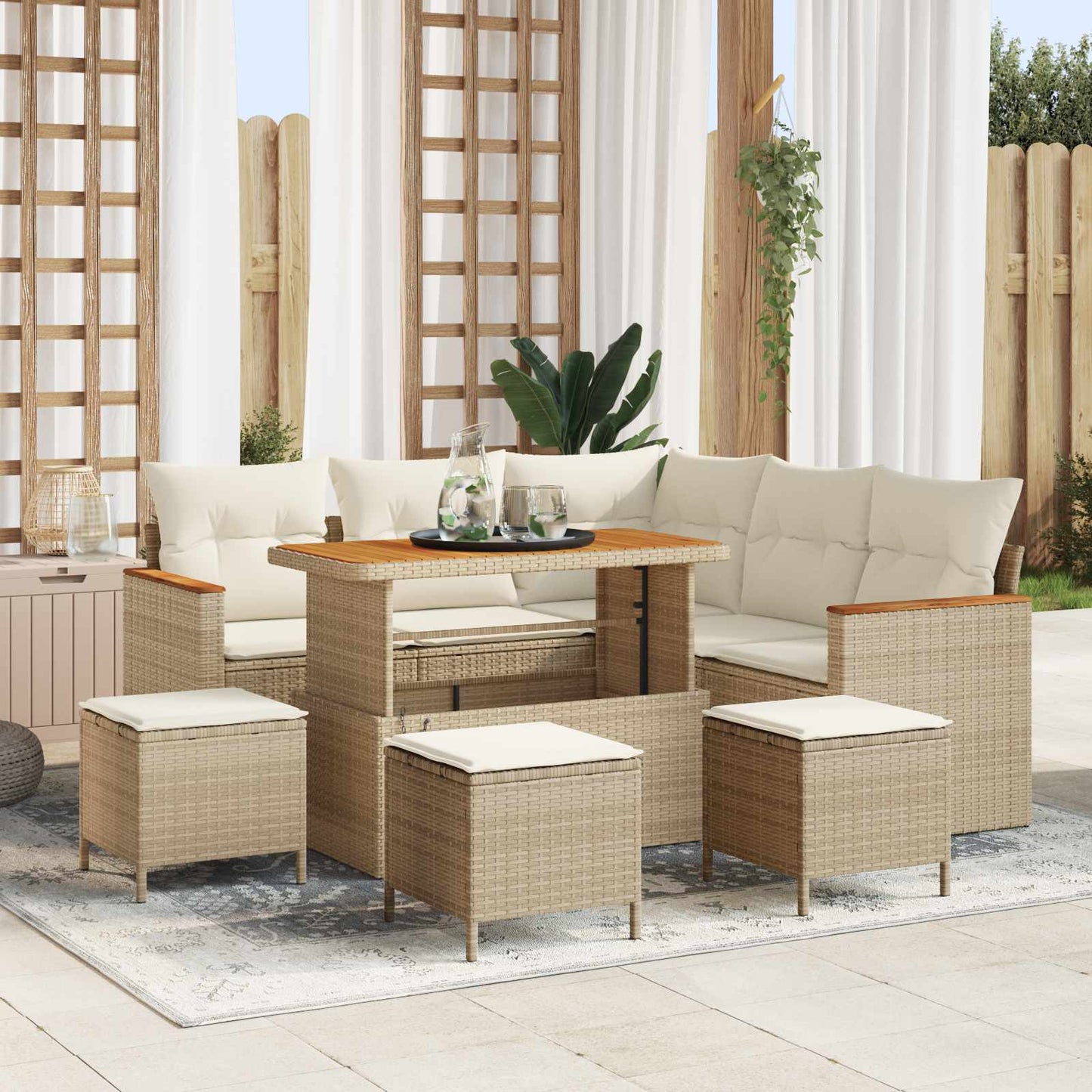 Havesofa Sæt 9 stk. Beige polyrattan
