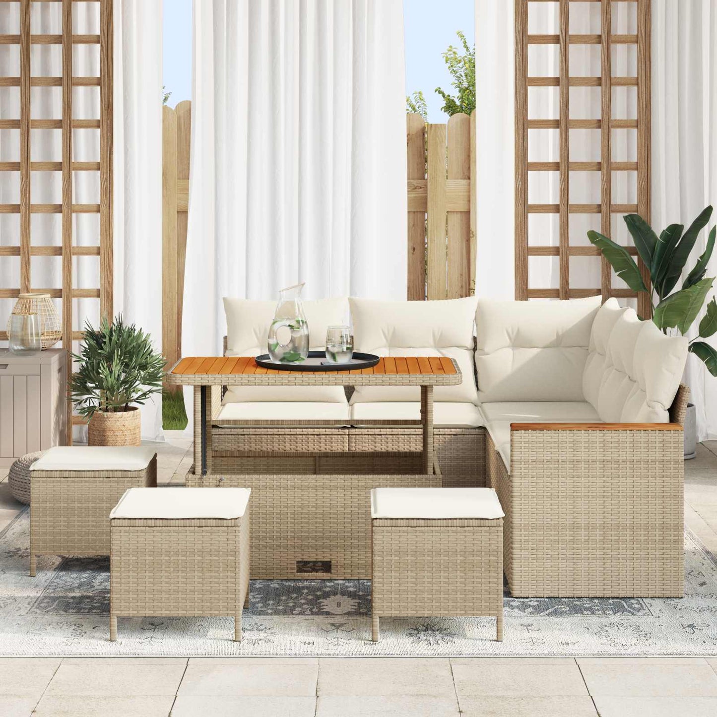 Havesofa Sæt 9 stk. Beige polyrattan