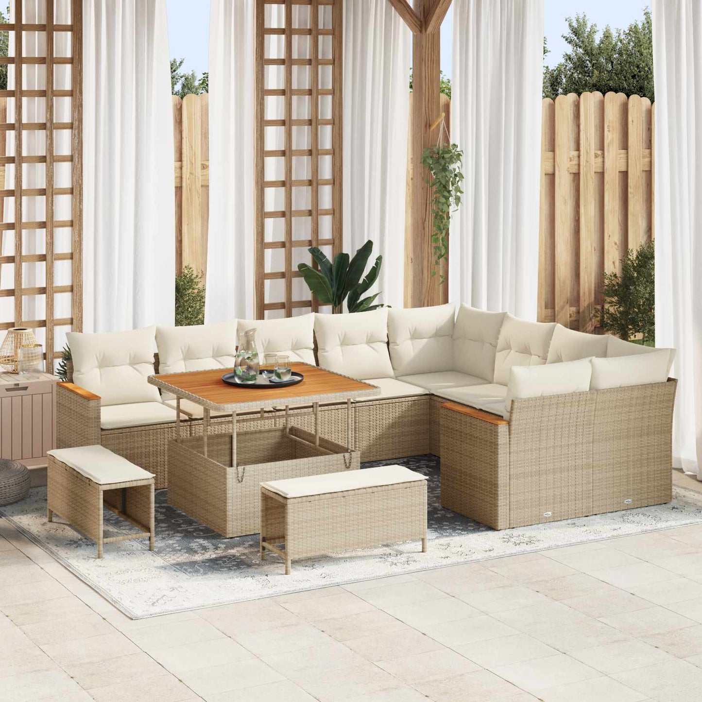 Havesofa Sæt 12 stk. Beige polyrattan