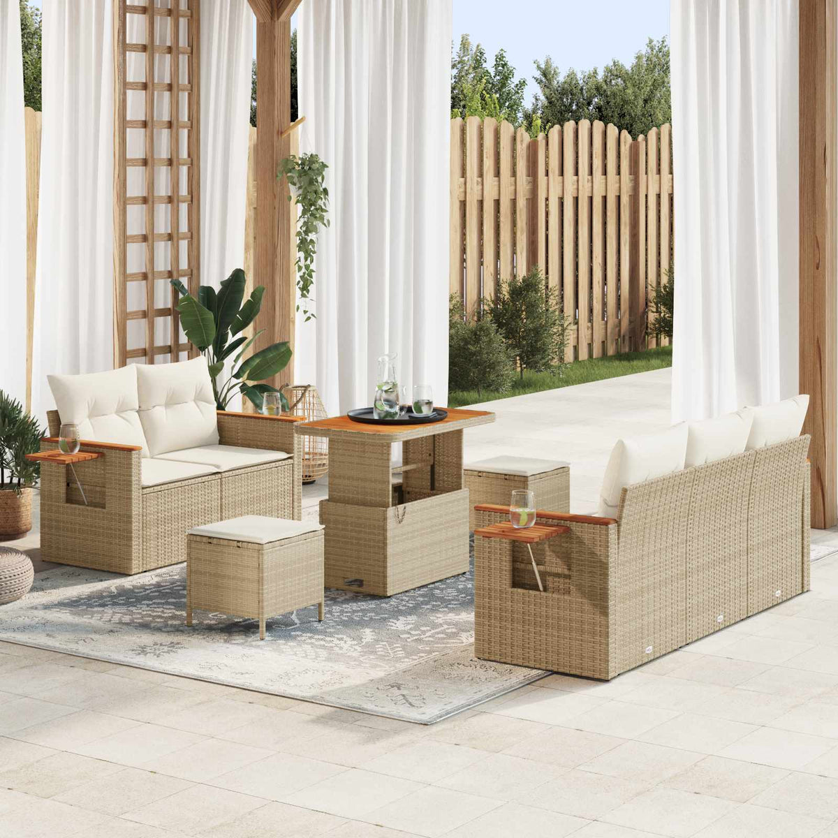 Havesofa Sæt 8 stk. Beige polyrattan