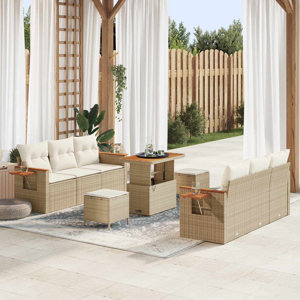 Havesofa Sæt 9 stk. Beige polyrattan