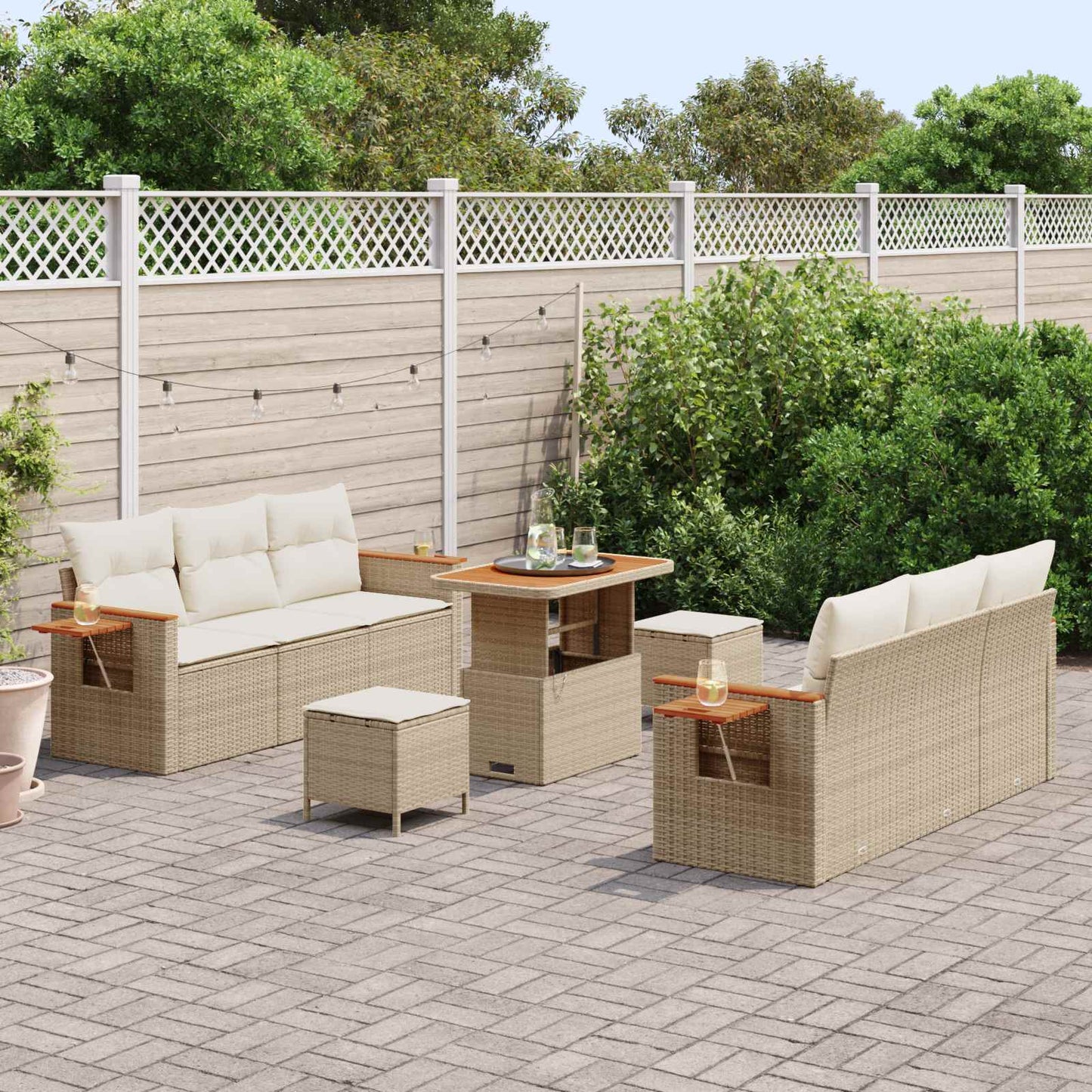 Havesofa Sæt 9 stk. Beige polyrattan