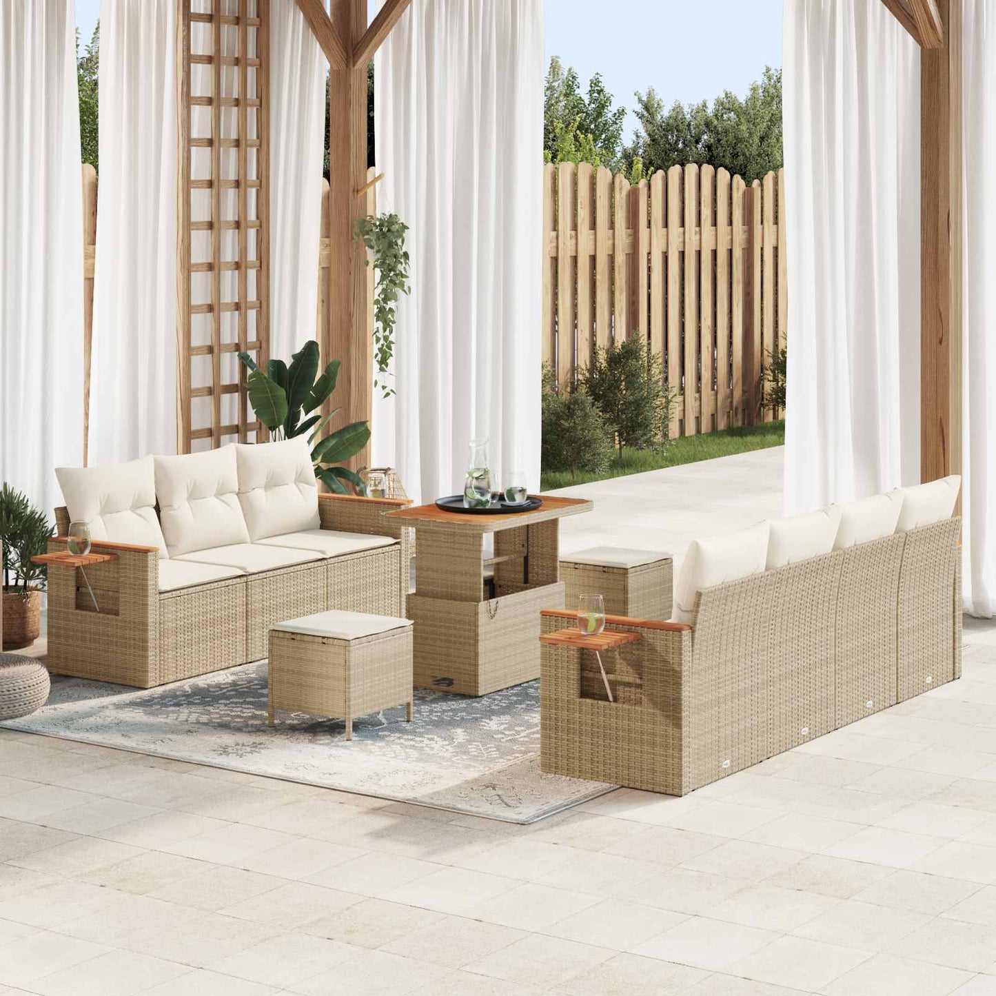 Havesofa Sæt 10 stk. Beige polyrattan