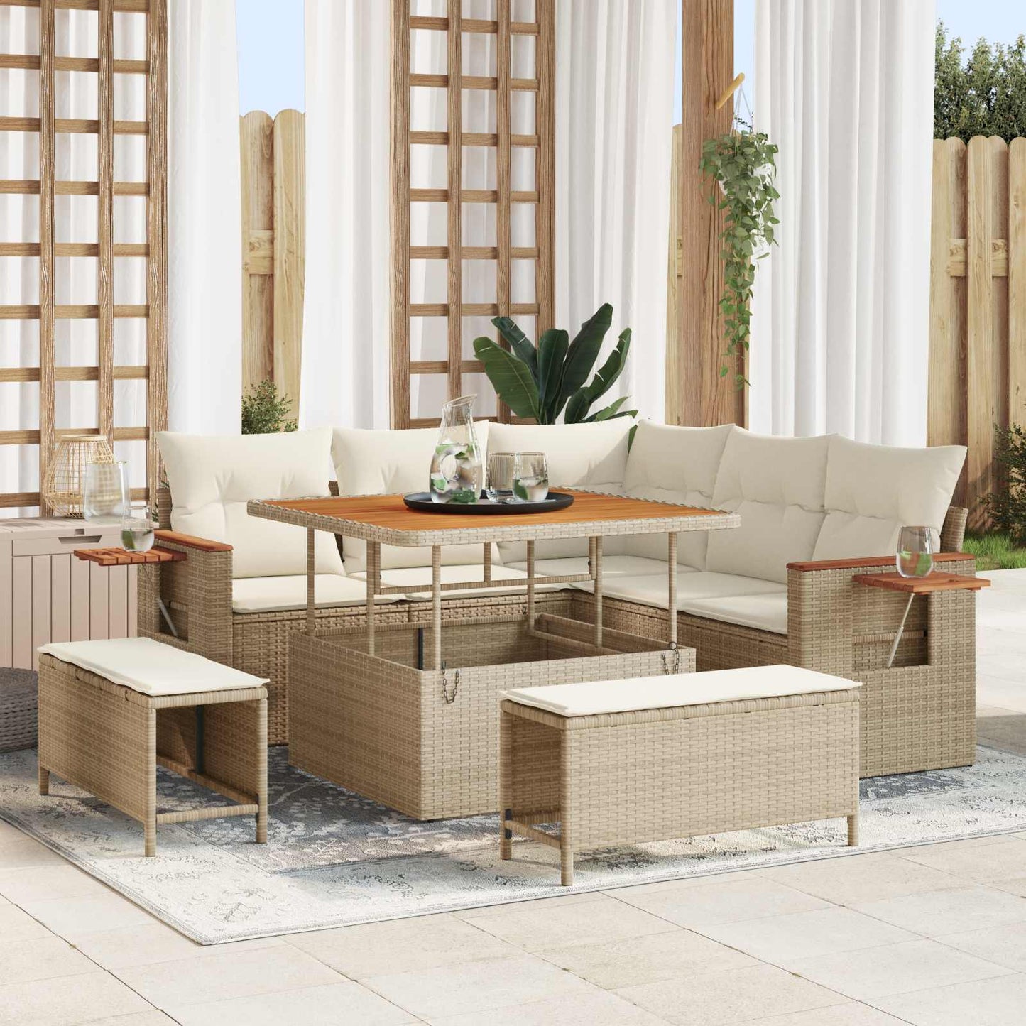 Havesofa Sæt 8 stk. Beige polyrattan