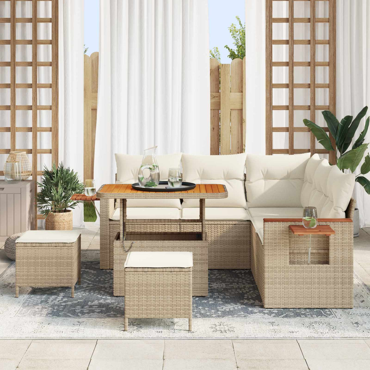 Havesofa Sæt 8 stk. Beige polyrattan