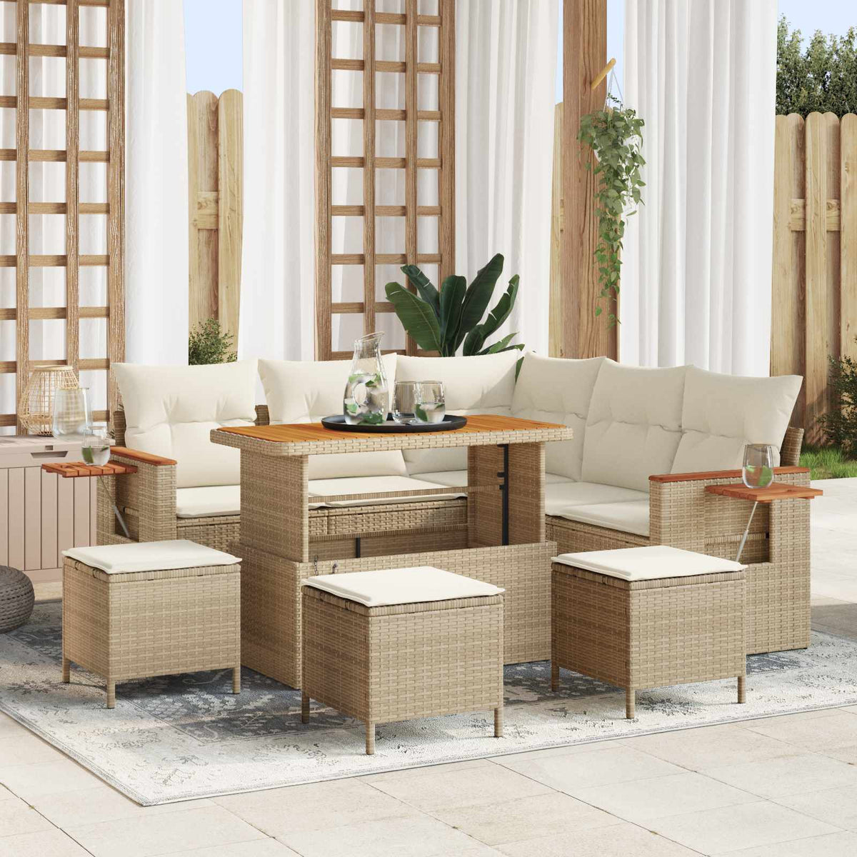 Havesofa Sæt 9 stk. Beige polyrattan