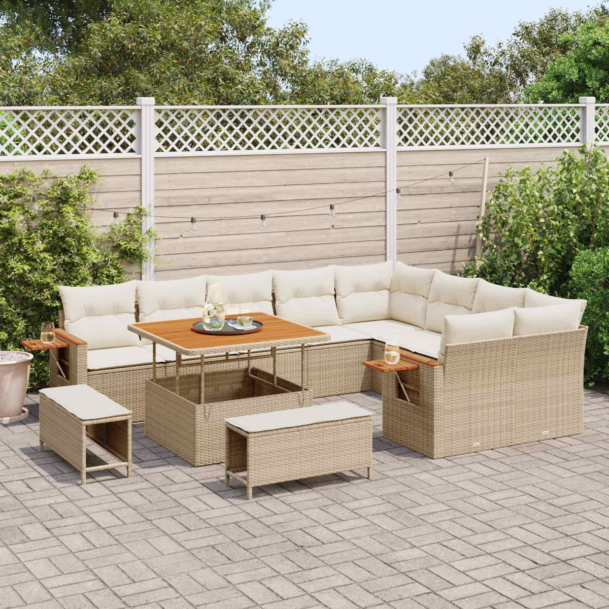 Havesofa Sæt 12 stk. Beige polyrattan
